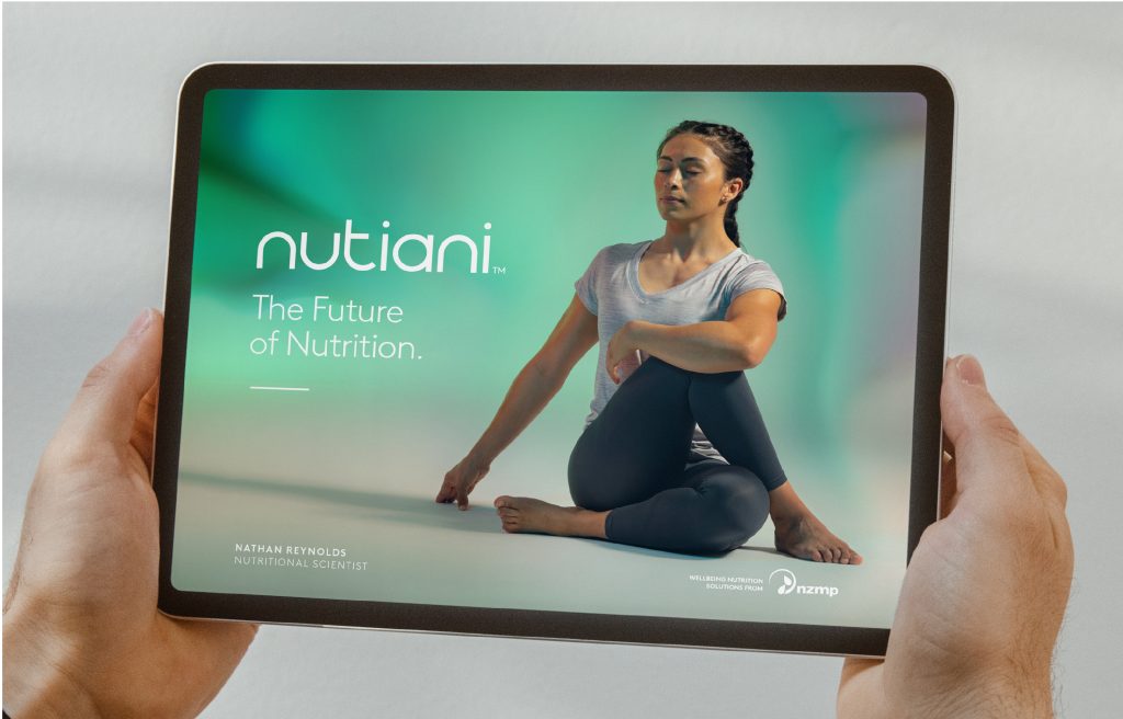 Person holding ipad featuring Nutiani - The future of Nutrition. 