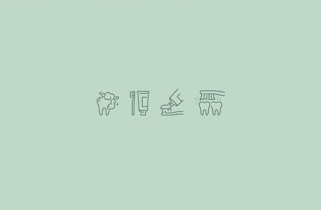 mint icons - tooth with suds, tooth brush with toothpaste, toothpaste being applied to toothbrush, brushing teeth