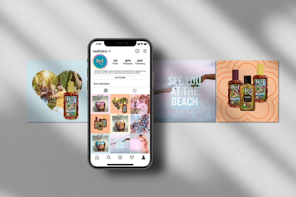 Digital mockup of Reef instagram squares.